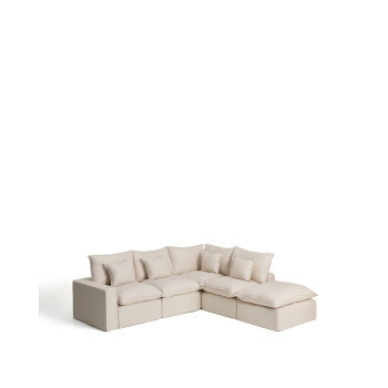 Sofá esquinero modular Anarela de 4 plazas con funda extraíble de lino y viscosa.