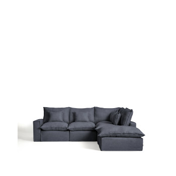 Sofá esquinero modular Anarela de 4 plazas con funda extraíble de lino y viscosa.