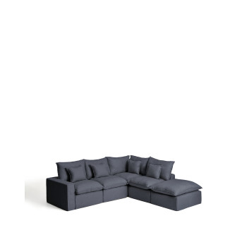 Sofá esquinero modular Anarela de 4 plazas con funda extraíble de lino y viscosa.