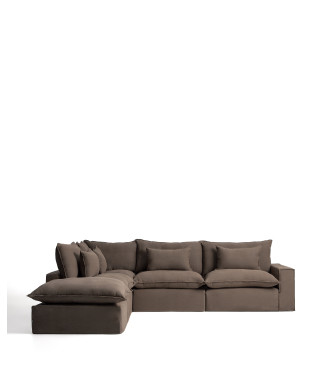 Sofá esquinero modular Anarela de 6 plazas con funda extraíble de lino.