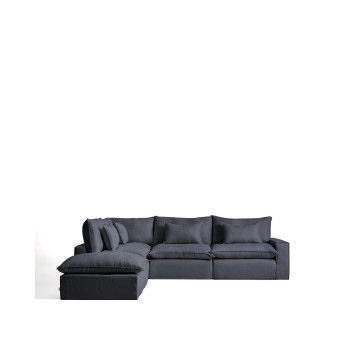 Sofá esquinero modular Anarela de 6 plazas con funda extraíble de lino y viscosa.