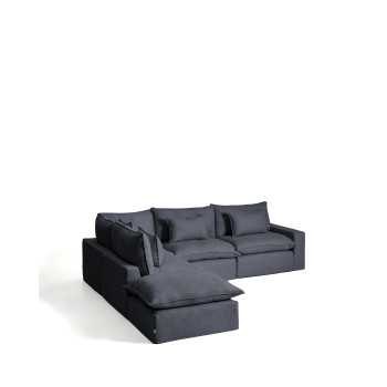Sofá esquinero modular Anarela de 6 plazas con funda extraíble de lino y viscosa.