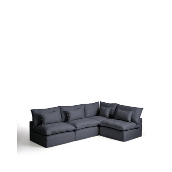 Sofá esquinero modular Anarela de 6 plazas con funda extraíble de lino y viscosa.
