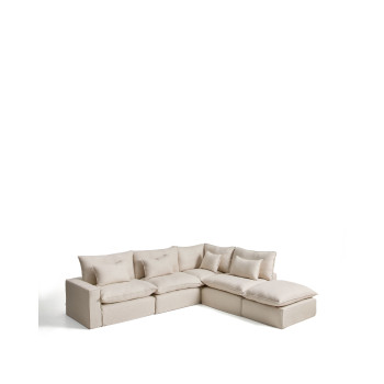 Sofá esquinero modular Anarela de 6 plazas con funda extraíble de lino y viscosa.
