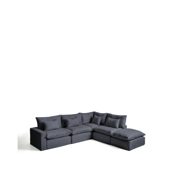 Sofá esquinero modular Anarela de 6 plazas con funda extraíble de lino y viscosa.