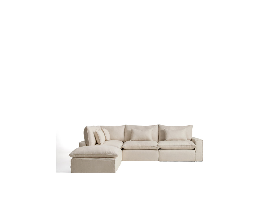 Sofá esquinero modular Anarela de 6 plazas con funda extraíble de lino y viscosa.