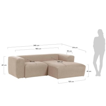 Sofá Blok 2 plazas chaise longue derecha beige 240 cm