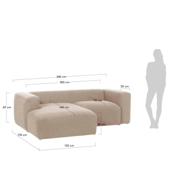 Sofá Blok 2 plazas chaise longue izquierda beige 240 cm