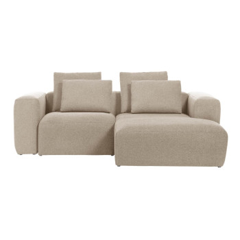 Sofá Blok de 2 plazas en chenilla beige con chaise longue derecha 240 cm FSC Mix Crédito