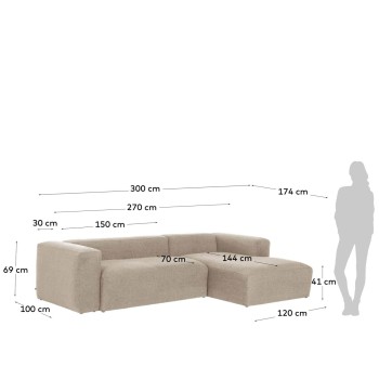Sofá Blok 3 plazas chaise longue derecha beige 300 cm