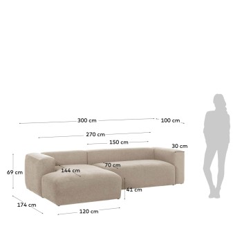 Sofá Blok de 3 plazas con chaise longue izquierda, beige, 300 cm