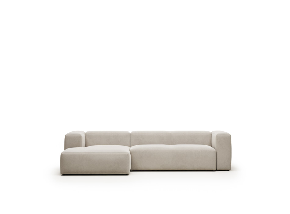 Sofá Blok de 3 plazas en chenilla beige con chaise longue izquierda 300 cm FSC Mix Crédito