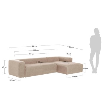 Sofá Blok 4 plazas chaise longue derecha beige 330 cm