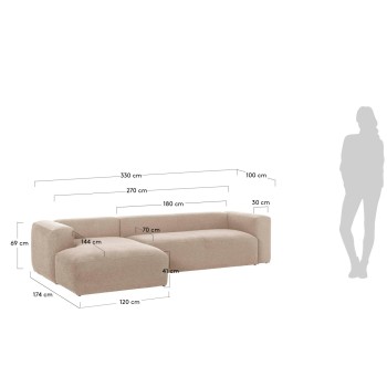 Sofá Blok 4 plazas chaise longue izquierda beige 330 cm