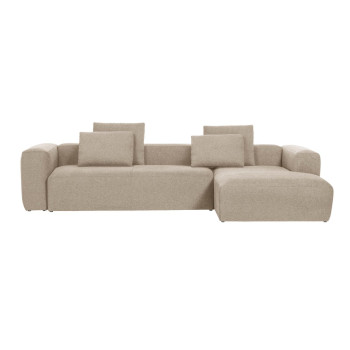 Sofá Blok de 4 plazas en chenilla beige con chaise longue derecha 330 cm FSC Mix Crédito