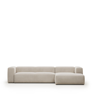 Sofá Blok de 4 plazas en chenilla beige con chaise longue derecha 330 cm FSC Mix Crédito