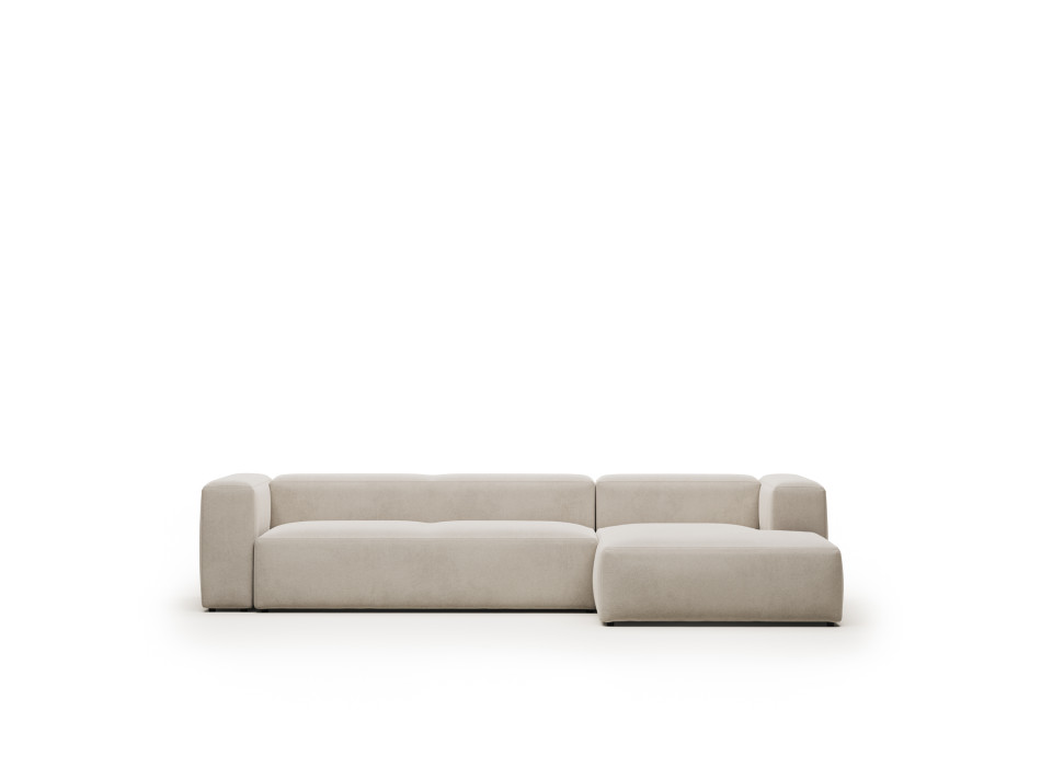 Sofá Blok de 4 plazas en chenilla beige con chaise longue derecha 330 cm FSC Mix Crédito