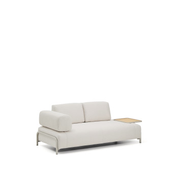 Sofá Compo de 2 plazas en chenilla color crudo, bandeja grande con chapa de roble y estructura de metal beige 200 cm FSC Mix Crédito