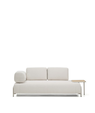 Sofá Compo de 2 plazas en chenilla color crudo, bandeja grande con chapa de roble y estructura de metal beige 200 cm FSC Mix Crédito