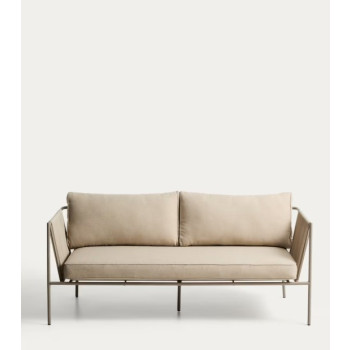 Sofá de exterior Zivia de 2 plazas en cuerda natural y acero galvanizado verde, 178 cm.