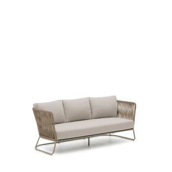 Sofá de exterior Saconca de 3 plazas en cuerda y acero galvanizado beige, 189 cm.