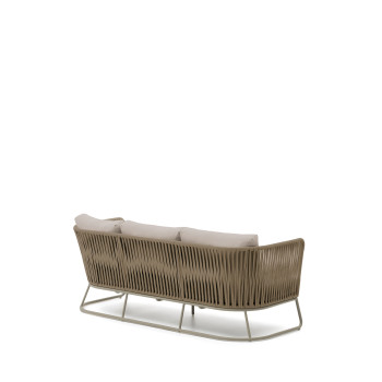 Sofá de exterior Saconca de 3 plazas en cuerda y acero galvanizado beige, 189 cm.