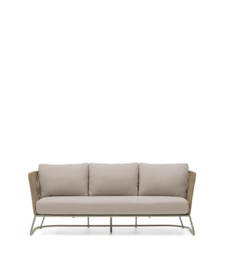 Sofá de exterior Saconca de 3 plazas en cuerda y acero galvanizado beige, 189 cm.