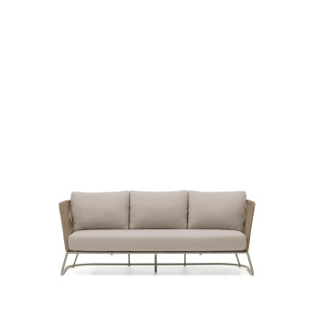 Sofá de exterior Saconca de 3 plazas en cuerda y acero galvanizado beige, 189 cm.