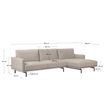 Sofá Galene de 3 plazas con chaise longue derecha, beige, 254 cm