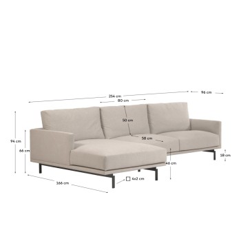 Sofá Galene de 3 plazas con chaise longue izquierda, beige, 254 cm
