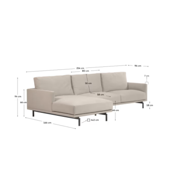 Sofá Galene de 3 plazas con chaise longue izquierda, color beige, 254 cm. Certificación FSC Mix.