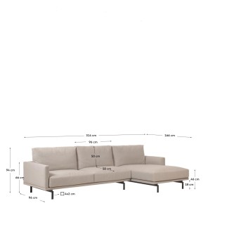 Sofá Galene de 4 plazas con chaise longue derecha, beige, 314 cm