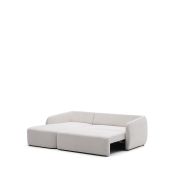 Sofá cama Laira de 3 plazas de chenilla con chaise longue izquierda, color crudo, 246 cm, FSC Mix Credit