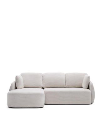 Sofá cama Laira de 3 plazas de chenilla con chaise longue izquierda, color crudo, 246 cm, FSC Mix Credit