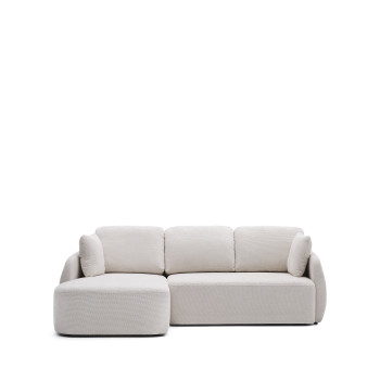 Sofá cama Laira de 3 plazas de chenilla con chaise longue izquierda, color crudo, 246 cm, FSC Mix Credit