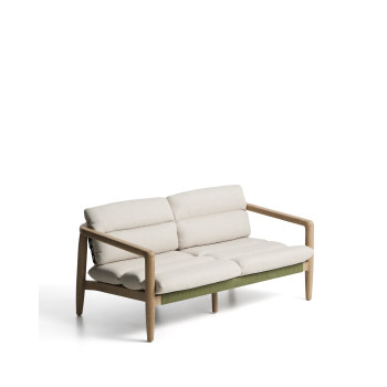 Sofá Menfi de 2 plazas en madera maciza de acacia y cuerda verde, 136 cm, FSC 100%.