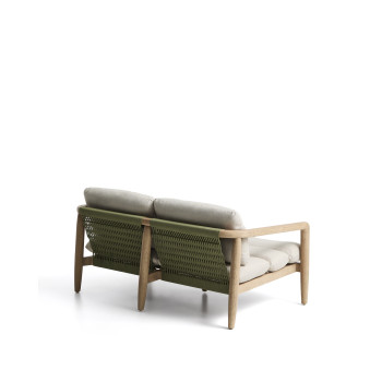 Sofá Menfi de 2 plazas en madera maciza de acacia y cuerda verde, 136 cm, FSC 100%.