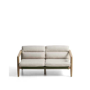Sofá Menfi de 2 plazas en madera maciza de acacia y cuerda verde, 136 cm, FSC 100%.