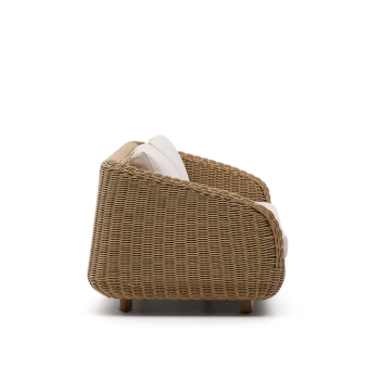 Sofá Meria de 3 plazas en ratán sintético y patas de madera maciza de acacia 100% FSC 208 cm