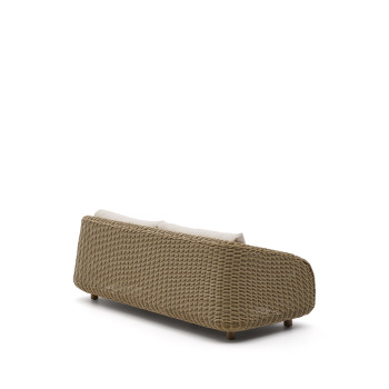 Sofá Meria de 3 plazas en ratán sintético y patas de madera maciza de acacia 100% FSC 208 cm