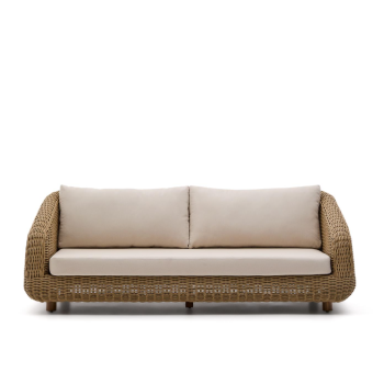 Sofá Meria de 3 plazas en ratán sintético y patas de madera maciza de acacia 100% FSC 208 cm