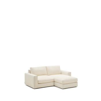 Sofá modular Alea de 3 plazas con funda desenfundable de chenilla, chaise longue derecha, color crudo, 220 cm