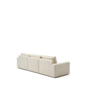 Sofá modular Alea de 4 plazas con funda desenfundable de chenilla, chaise longue derecha, color crudo, 310 cm