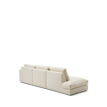 Sofá modular Alea de 5 plazas con funda desenfundable de chenilla, chaise longue derecha, color crudo, 340 cm