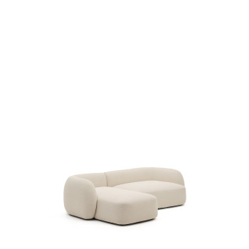 Sofá modular Martina de 3 plazas en chenilla con chaise longue izquierda, color crudo, 287 cm.