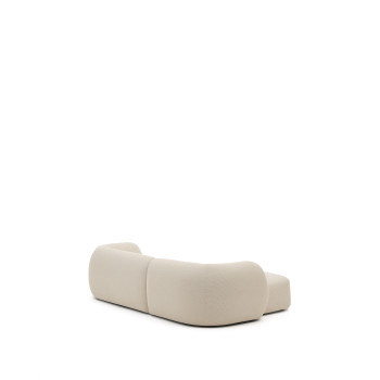 Sofá modular Martina de 3 plazas en chenilla con chaise longue izquierda, color crudo, 287 cm.