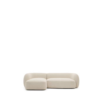Sofá modular Martina de 3 plazas en chenilla con chaise longue izquierda, color crudo, 287 cm.