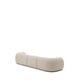 Sofá modular Martina de 4 plazas en chenilla con chaise longue derecha, color crudo, 377 cm.