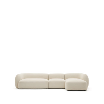 Sofá modular Martina de 4 plazas en chenilla con chaise longue derecha, color crudo, 377 cm