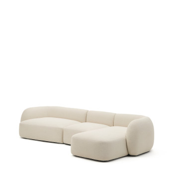 Sofá modular Martina de 4 plazas en chenilla con chaise longue derecha, color crudo, 377 cm